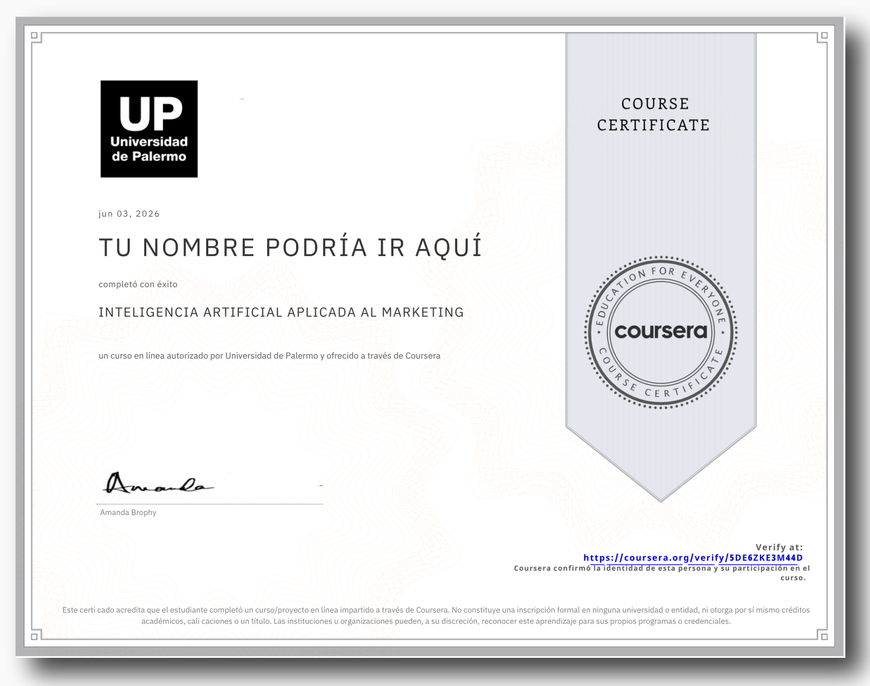 Certificado de Universidad de Palermo vía Coursera
